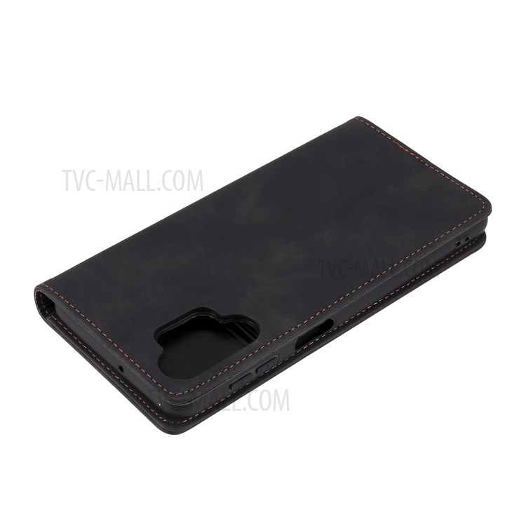 Tri-color Decor Wallet Stand Leather Case Skin-touch Feeling Protective Phone Cover Shell for Samsung Galaxy A32 4G (EU Version) - Black-9
