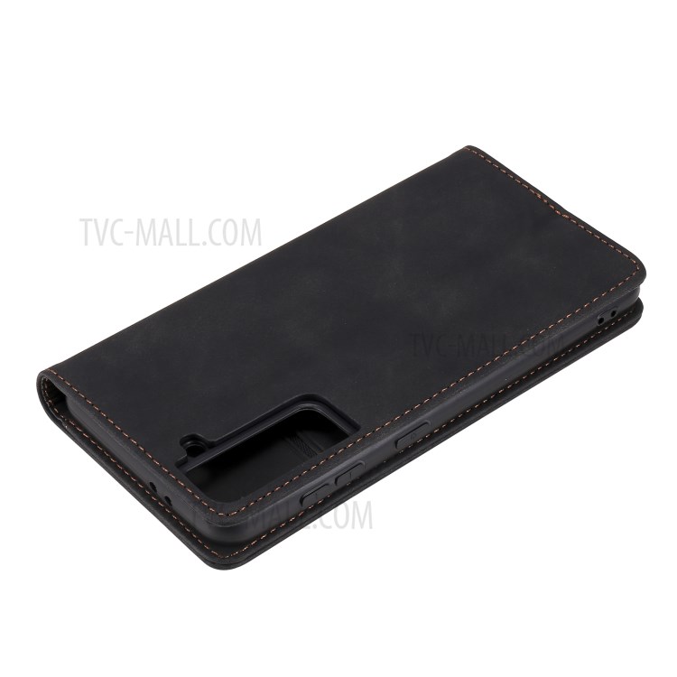 Tri-color Decor Design Auto-absorbed Skin-touch Feeling Leather Cell Phone Wallet Case Cover for Samsung Galaxy S21 5G - Black-9