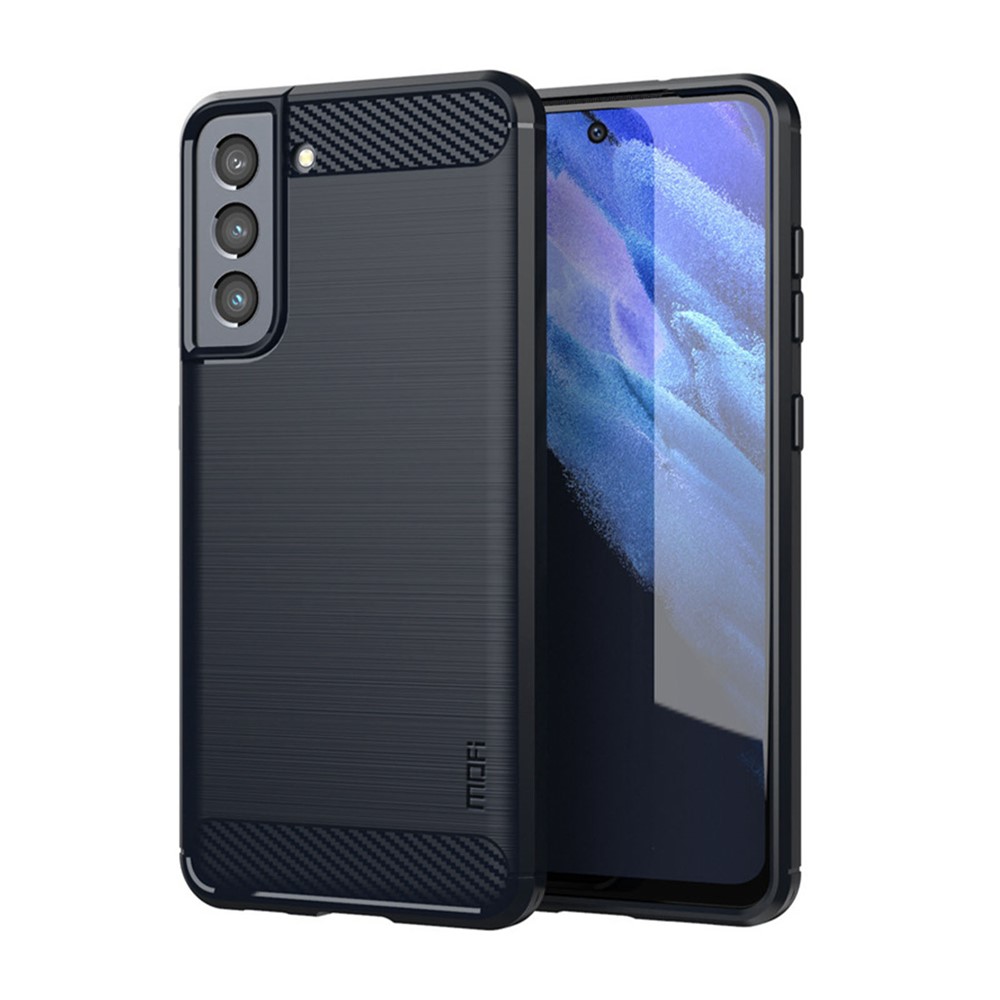 MOFI Well-Protected Brushed Carbon Fiber Design Flexible TPU Cover for Samsung Galaxy S21 FE - Blue-1