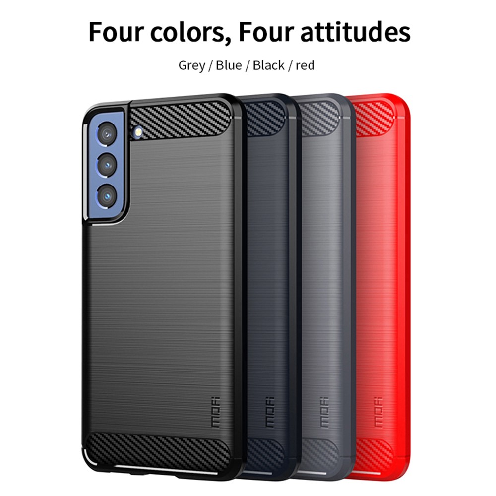 MOFI Well-Protected Brushed Carbon Fiber Design Flexible TPU Cover for Samsung Galaxy S21 FE - Blue-7