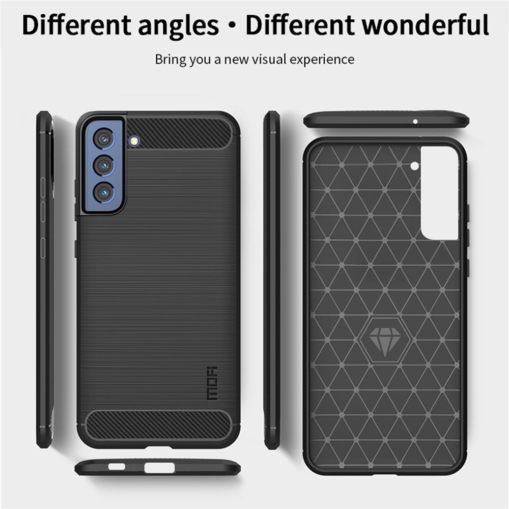MOFI Well-Protected Brushed Carbon Fiber Design Flexible TPU Cover for Samsung Galaxy S21 FE - Blue-8