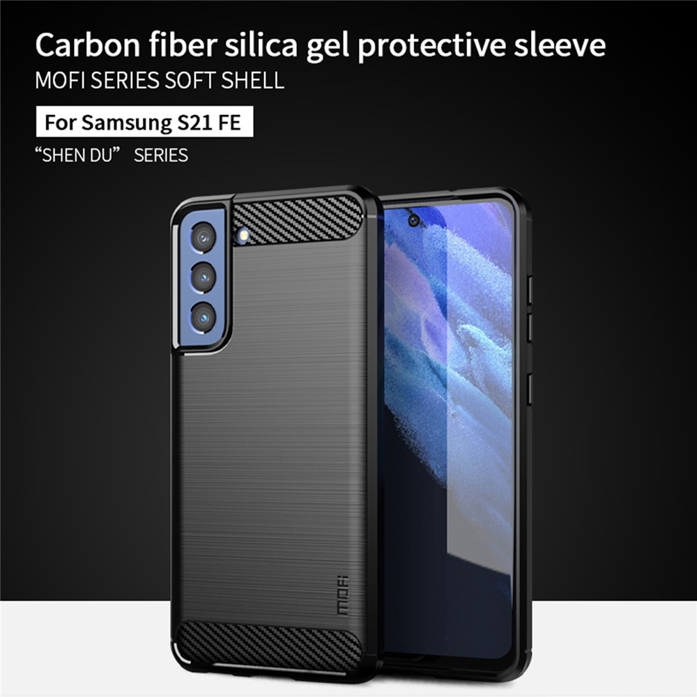 MOFI Well-Protected Brushed Carbon Fiber Design Flexible TPU Cover for Samsung Galaxy S21 FE - Blue-9