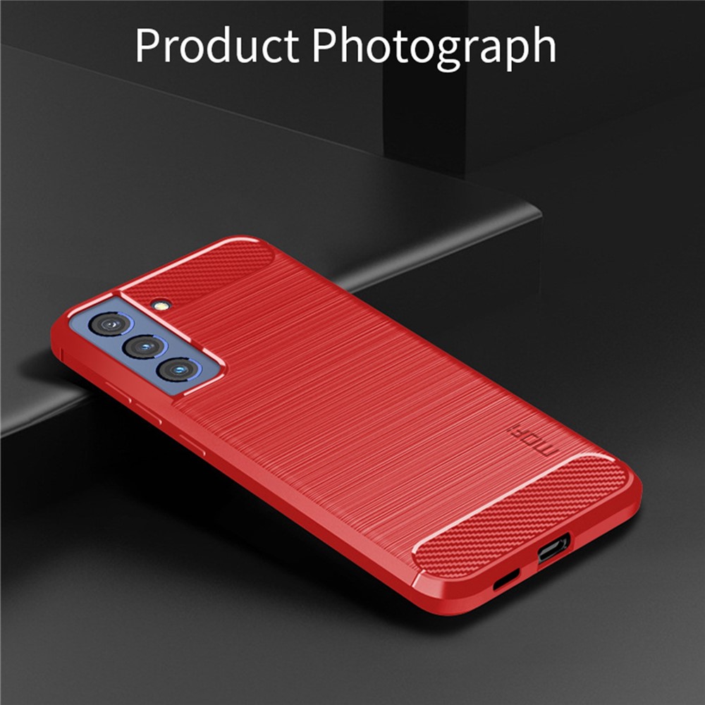 MOFI Well-Protected Brushed Carbon Fiber Design Flexible TPU Cover for Samsung Galaxy S21 FE - Red-10