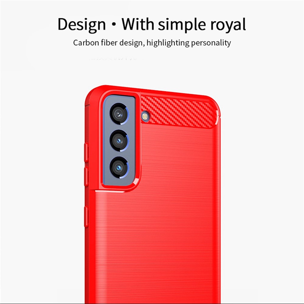 MOFI Well-Protected Brushed Carbon Fiber Design Flexible TPU Cover for Samsung Galaxy S21 FE - Red-3