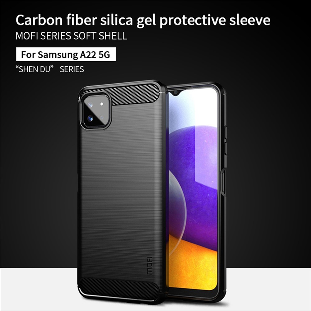MOFI Well-Protected Brushed Carbon Fiber Design Soft TPU Cover for Samsung Galaxy A22 5G (EU Version) - Blue-2