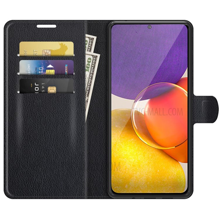 Litchi Skin Phone Case Folio Flip Leather Phone Cover with Stand for Samsung Galaxy Quantum 2 - Black-2