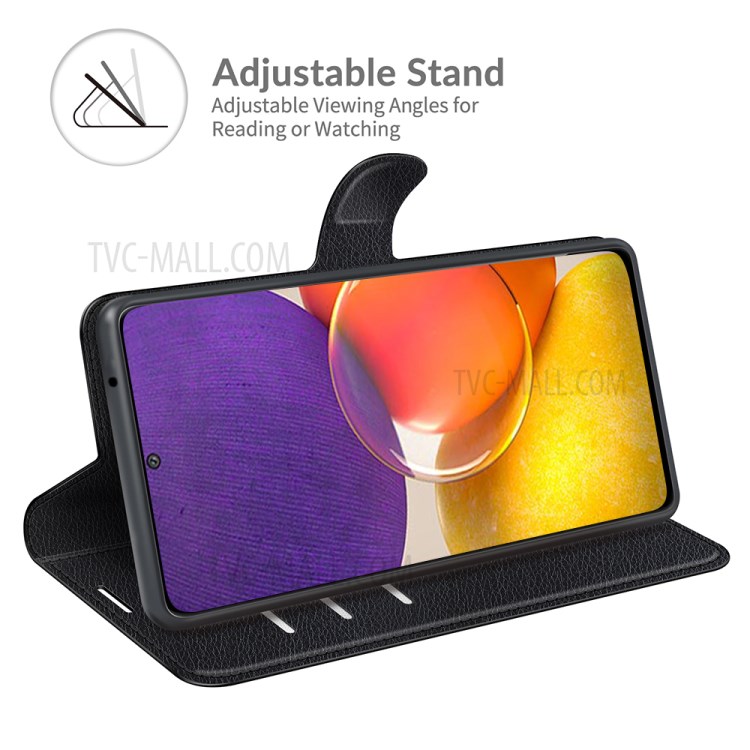 Litchi Skin Phone Case Folio Flip Leather Phone Cover with Stand for Samsung Galaxy Quantum 2 - Black-3