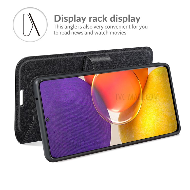 Litchi Skin Phone Case Folio Flip Leather Phone Cover with Stand for Samsung Galaxy Quantum 2 - Black-4