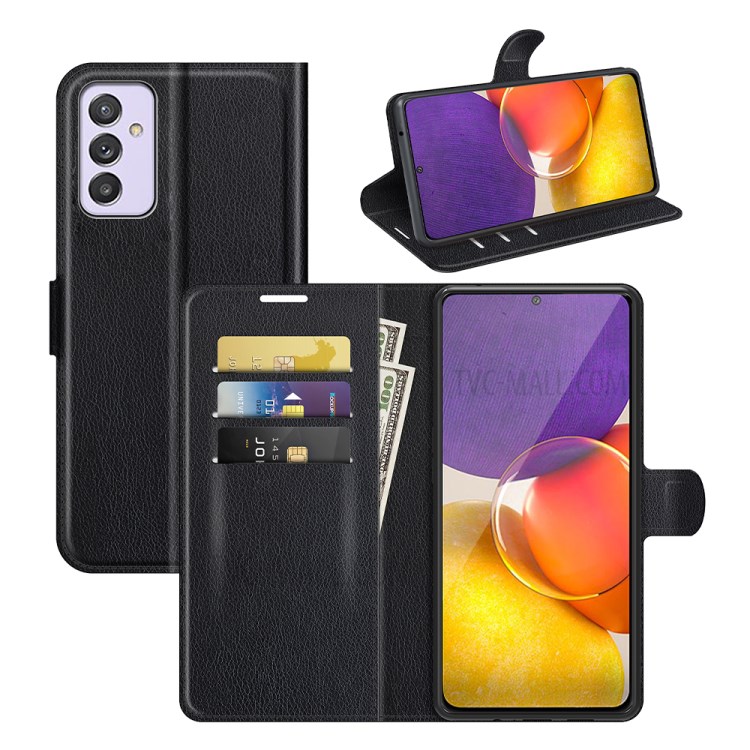 Litchi Skin Phone Case Folio Flip Leather Phone Cover with Stand for Samsung Galaxy Quantum 2 - Black-7