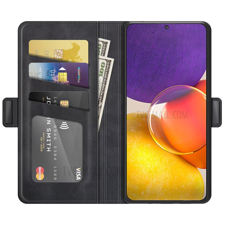 Double Clasp Magnetic Closure Wallet Stand PU Leather Phone Case Shell for Samsung Galaxy Quantum 2 - Black-2