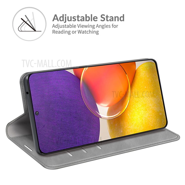 Skin-touch Leather Cover Protective Auto-Absorbed Case with Wallet Stand for Samsung Galaxy Quantum 2 - Grey-3