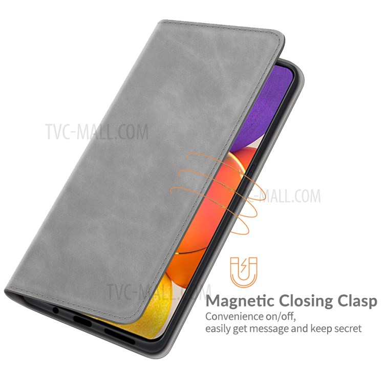 Skin-touch Leather Cover Protective Auto-Absorbed Case with Wallet Stand for Samsung Galaxy Quantum 2 - Grey-4