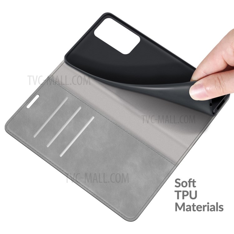 Skin-touch Leather Cover Protective Auto-Absorbed Case with Wallet Stand for Samsung Galaxy Quantum 2 - Grey-5