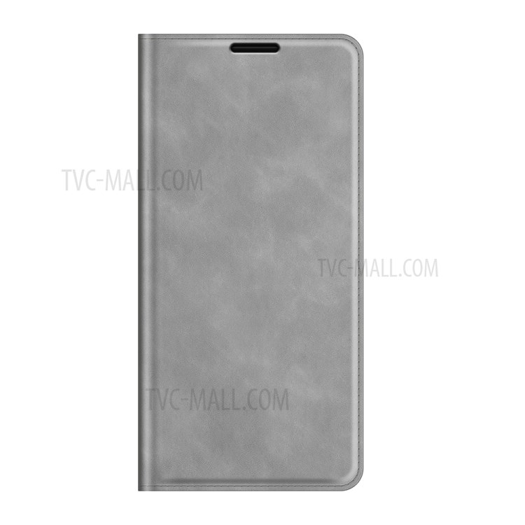 Skin-touch Leather Cover Protective Auto-Absorbed Case with Wallet Stand for Samsung Galaxy Quantum 2 - Grey-6