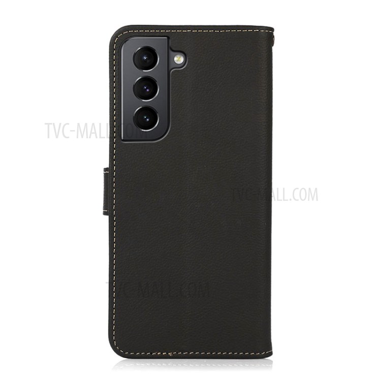 KHAZNEH RFID Anti-theft Swiping Design Genuine Leather Phone Shell Full Coverage Case for Samsung Galaxy S21+ 5G - Black-7