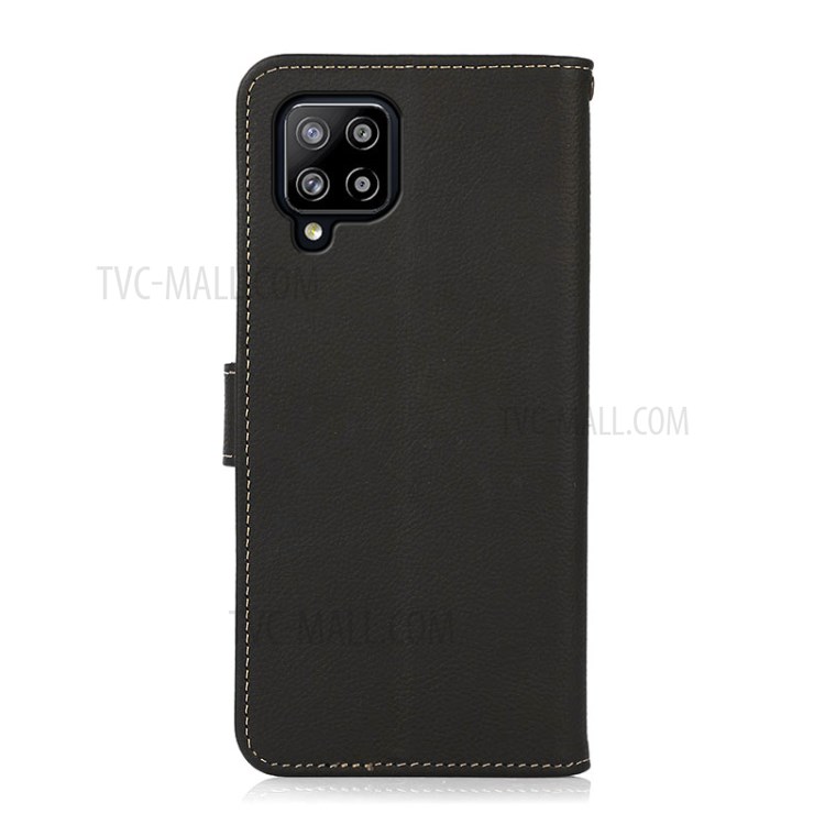 KHAZNEH Scratch Resistant Genuine Leather Wallet Phone Case with RFID Anti-theft Swiping for Samsung Galaxy A42 5G - Black-7