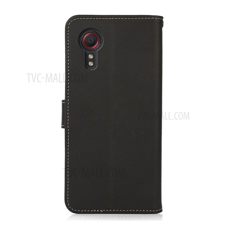 KHAZNEH Genuine Leather RFID Anti-theft Swiping Design Phone Case Cover for Samsung Galaxy Xcover 5 - Black-7