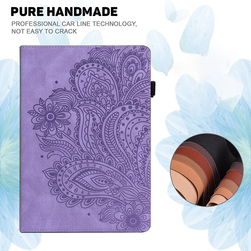 Imprinted Peacock Flower Pattern Leather Tablet Case Cover with Card Holder for Samsung Galaxy Tab A7 Lite 8.7-inch T220/T225 - Purple-4
