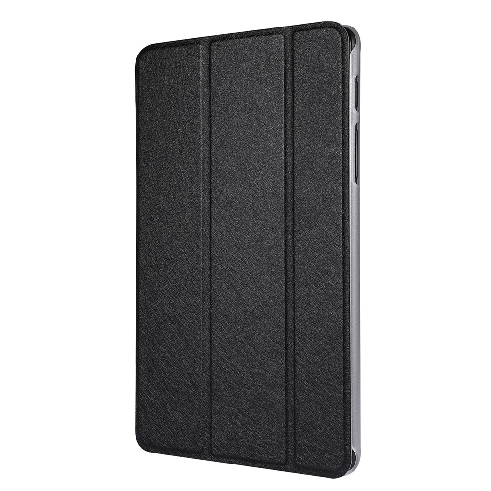 Silk Texture Leather Tablet Tri-fold Stand Case for Samsung Galaxy Tab A7 Lite 8.7-inch - Black-2