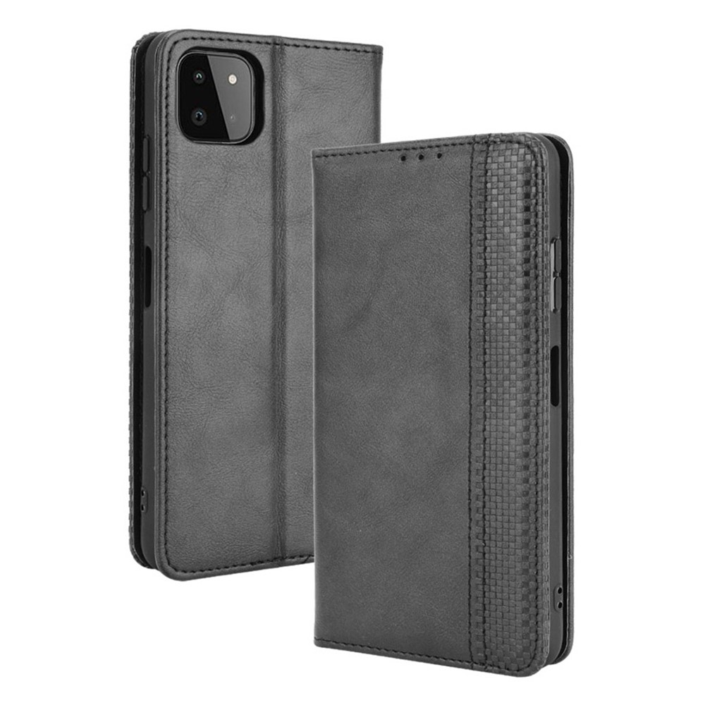 Vintage Style Phone Case Magnetic Closure Leather Cover with Wallet Stand for Samsung Galaxy A22 5G (EU Version) - Black-1