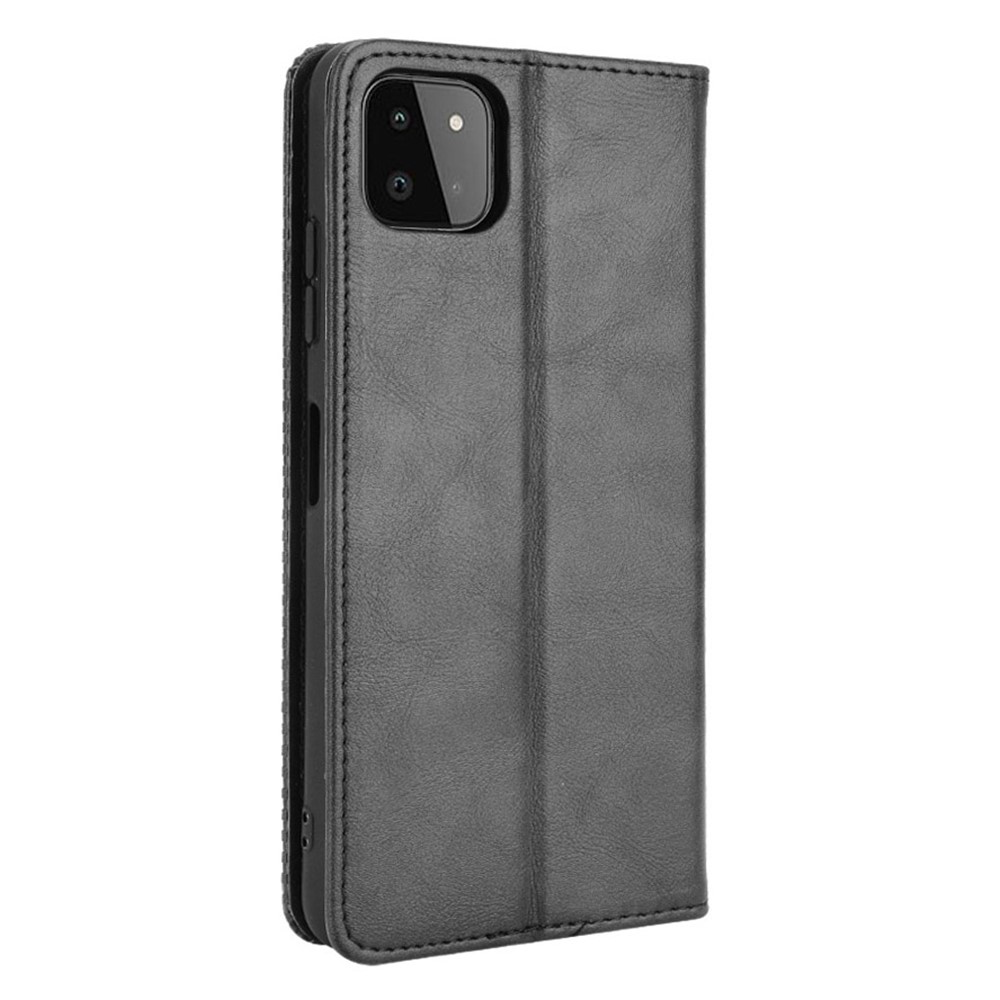 Vintage Style Phone Case Magnetic Closure Leather Cover with Wallet Stand for Samsung Galaxy A22 5G (EU Version) - Black-3