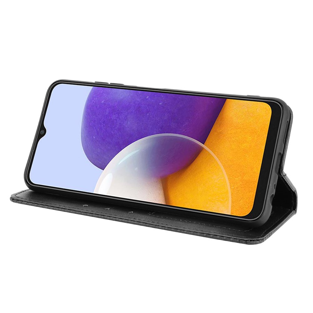 Vintage Style Phone Case Magnetic Closure Leather Cover with Wallet Stand for Samsung Galaxy A22 5G (EU Version) - Black-4