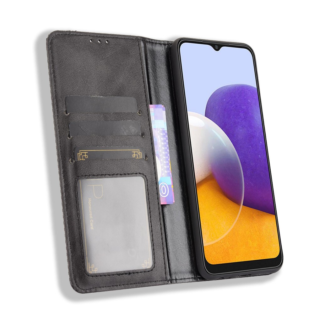 Vintage Style Phone Case Magnetic Closure Leather Cover with Wallet Stand for Samsung Galaxy A22 5G (EU Version) - Black-5