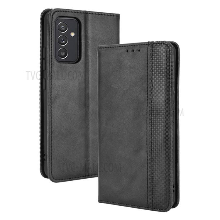 Vintage Style Wallet Phone Case Magnetic Closure Leather Stand Cover for Samsung Galaxy A82 5G/Quantum 2 - Black-1