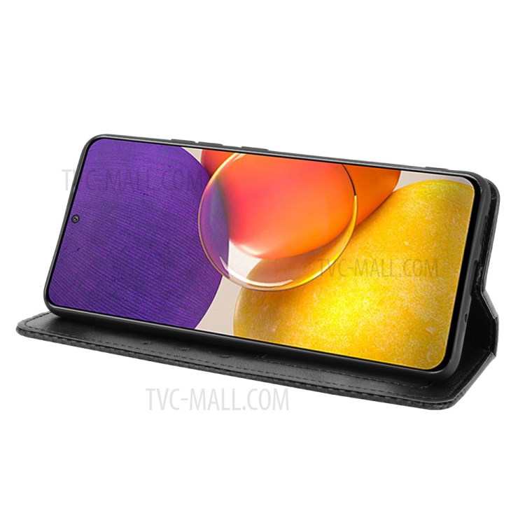Vintage Style Wallet Phone Case Magnetic Closure Leather Stand Cover for Samsung Galaxy A82 5G/Quantum 2 - Black-4