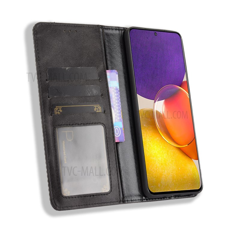 Vintage Style Wallet Phone Case Magnetic Closure Leather Stand Cover for Samsung Galaxy A82 5G/Quantum 2 - Black-5