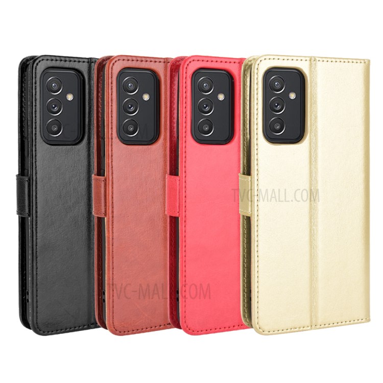 Crazy Horse Skin Leather Wallet Design Shell with Stand and Strap for Samsung Galaxy A82 5G/Quantum 2 - Black-7