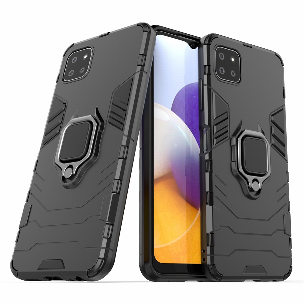 Cool Guard 2-in-1 Ring Holder Kickstand PC TPU Hybrid Case for Samsung Galaxy A22 5G (EU Version) - Black-2