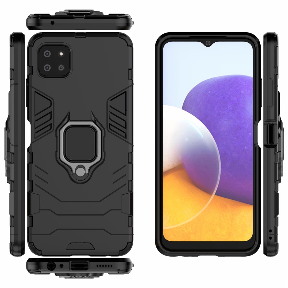 Cool Guard 2-in-1 Ring Holder Kickstand PC TPU Hybrid Case for Samsung Galaxy A22 5G (EU Version) - Black-3