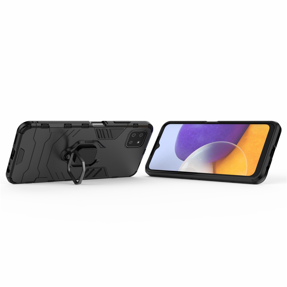 Cool Guard 2-in-1 Ring Holder Kickstand PC TPU Hybrid Case for Samsung Galaxy A22 5G (EU Version) - Black-4
