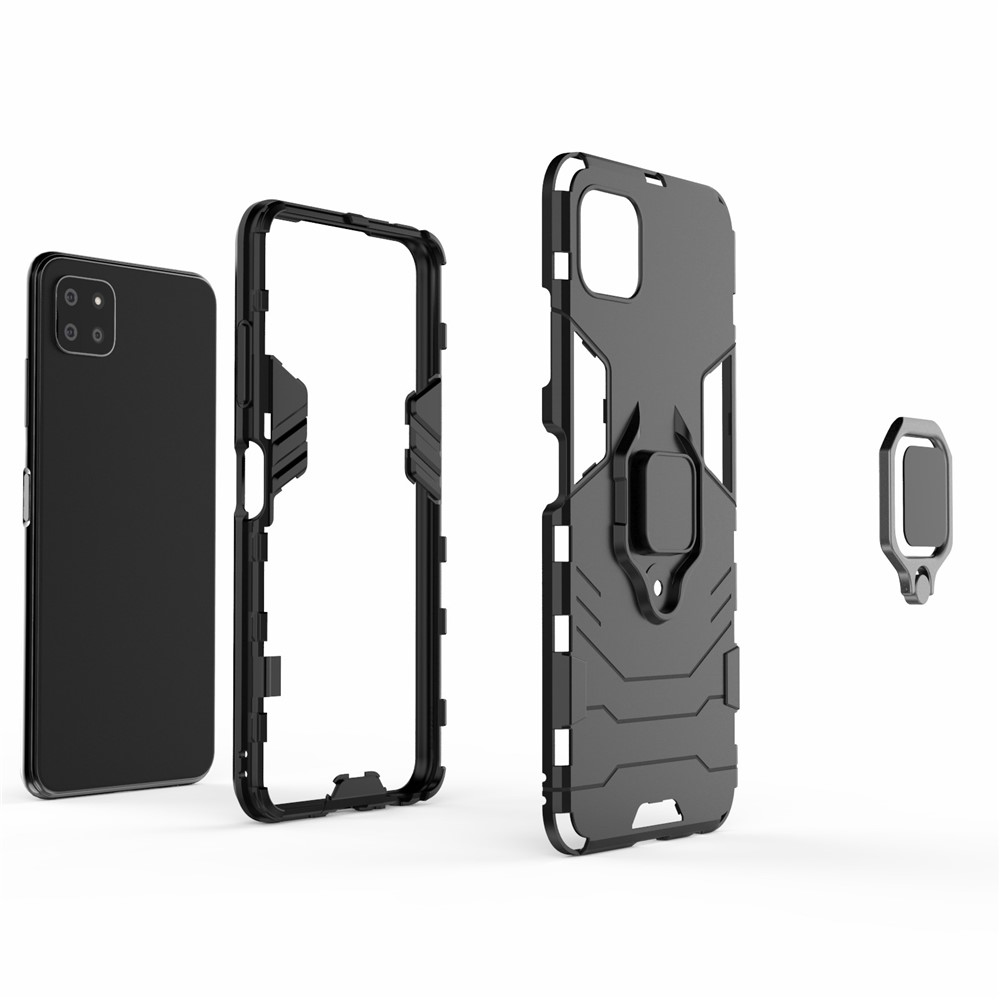 Cool Guard 2-in-1 Ring Holder Kickstand PC TPU Hybrid Case for Samsung Galaxy A22 5G (EU Version) - Black-5
