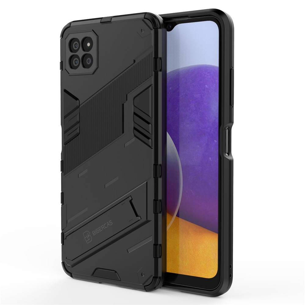 Foldable Kickstand PC + TPU Hybrid Phone Cover Back Case for Samsung Galaxy A22 5G (EU Version) - Black-1