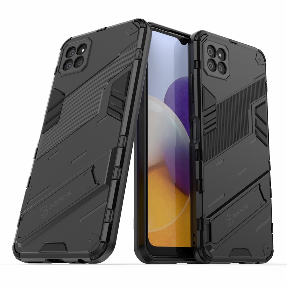 Foldable Kickstand PC + TPU Hybrid Phone Cover Back Case for Samsung Galaxy A22 5G (EU Version) - Black-2