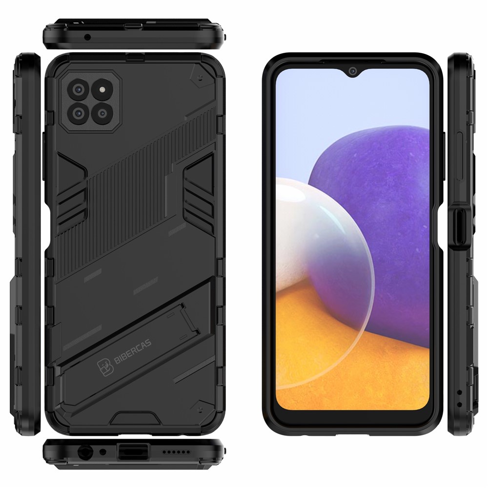 Foldable Kickstand PC + TPU Hybrid Phone Cover Back Case for Samsung Galaxy A22 5G (EU Version) - Black-3