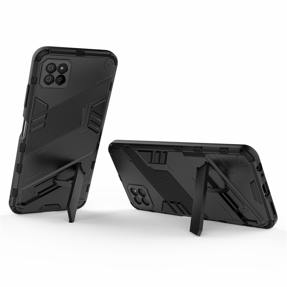 Foldable Kickstand PC + TPU Hybrid Phone Cover Back Case for Samsung Galaxy A22 5G (EU Version) - Black-4