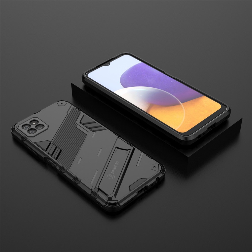 Foldable Kickstand PC + TPU Hybrid Phone Cover Back Case for Samsung Galaxy A22 5G (EU Version) - Black-6