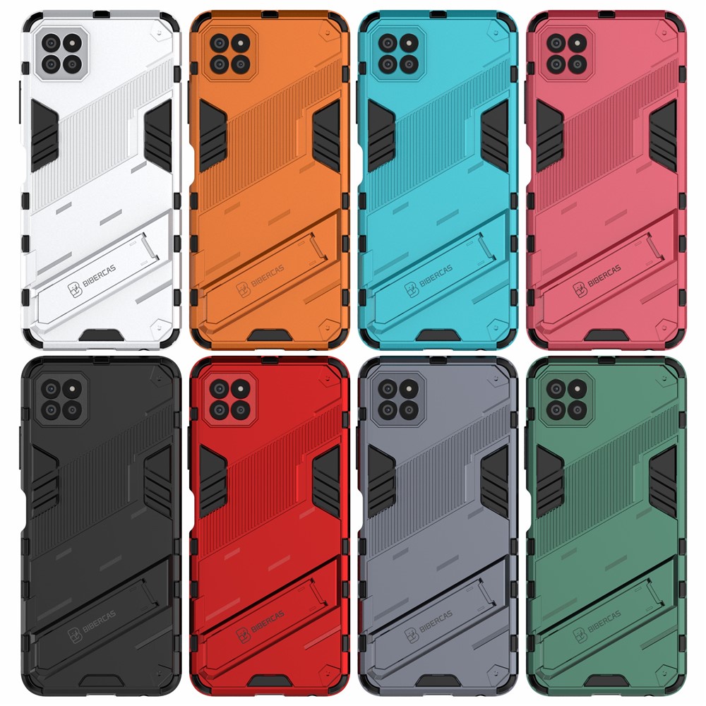Foldable Kickstand PC + TPU Hybrid Phone Cover Back Case for Samsung Galaxy A22 5G (EU Version) - Black-9