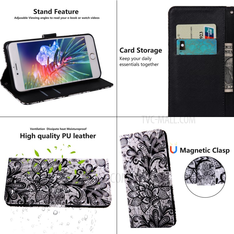 PU Leather 3D Pattern Printing Wallet Stand Design Mobile Phone Cover Case for Samsung Galaxy A82 5G - Lace Flower-2