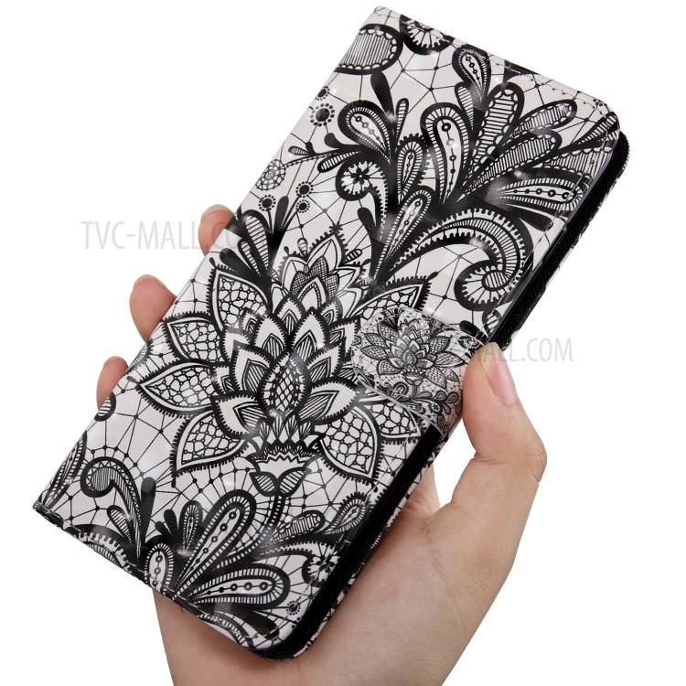 PU Leather 3D Pattern Printing Wallet Stand Design Mobile Phone Cover Case for Samsung Galaxy A82 5G - Lace Flower-6