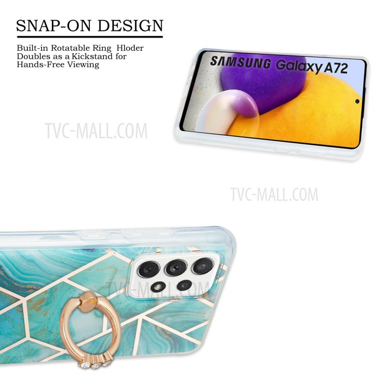 2.0mm IMD IML Electroplating Marble Pattern TPU Back Case with Finger Ring Kickstand for Samsung Galaxy A72 5G/4G - Blue-2