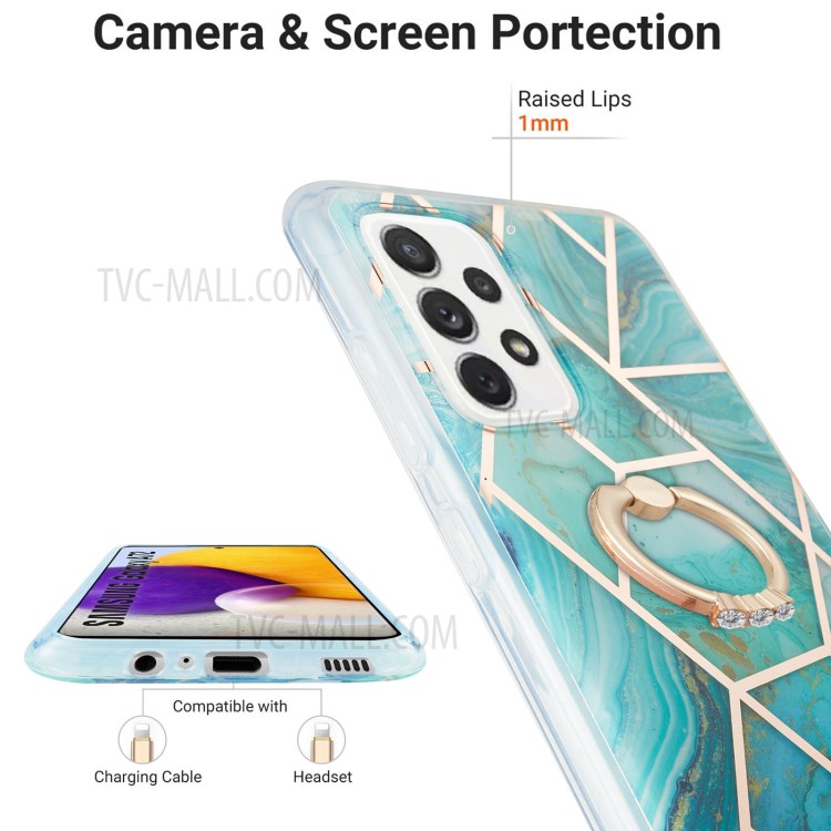 2.0mm IMD IML Electroplating Marble Pattern TPU Back Case with Finger Ring Kickstand for Samsung Galaxy A72 5G/4G - Blue-3