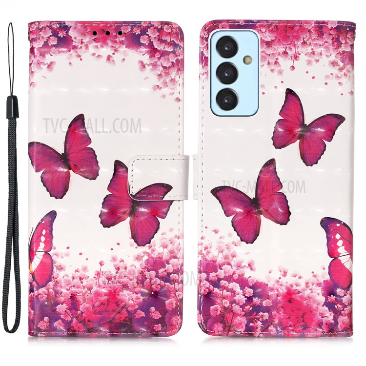 3D Pattern Printing Leather Wallet Stand Phone Case Shell for Samsung Galaxy A82 5G - Rose Red Butterfly-1