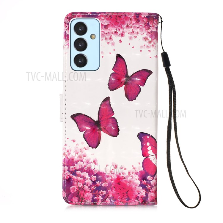 3D Pattern Printing Leather Wallet Stand Phone Case Shell for Samsung Galaxy A82 5G - Rose Red Butterfly-3