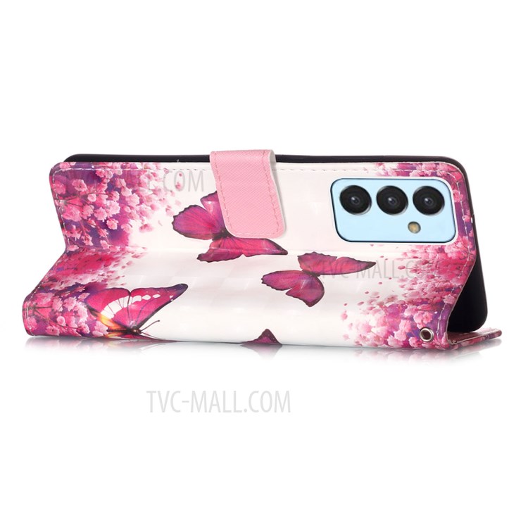 3D Pattern Printing Leather Wallet Stand Phone Case Shell for Samsung Galaxy A82 5G - Rose Red Butterfly-4