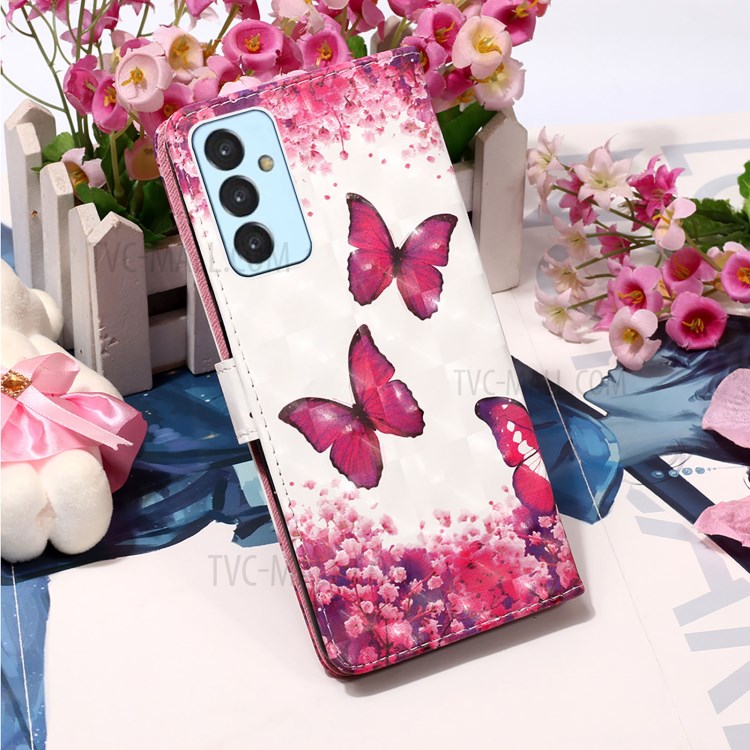 3D Pattern Printing Leather Wallet Stand Phone Case Shell for Samsung Galaxy A82 5G - Rose Red Butterfly-8