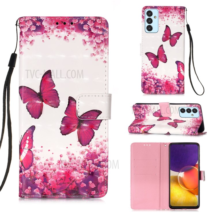 3D Pattern Printing Leather Wallet Stand Phone Case Shell for Samsung Galaxy A82 5G - Rose Red Butterfly-9